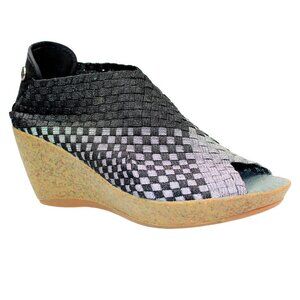 Bernie Mev Sabrina Sexy Peep Toe Wedge Platforms- Black Pewter Combo